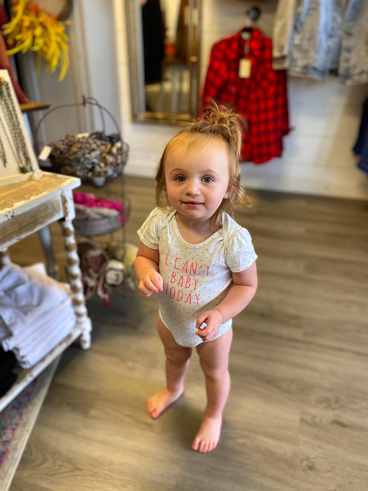 Dillon is registered to the contest to win money with this photo: baby, baby_toddler_clothing, beauty, child, clothing, eye, floor, flooring, foot, hair, happy, hardwood, head, people, person, photograph, sleeve, snapshot, standing, toddler