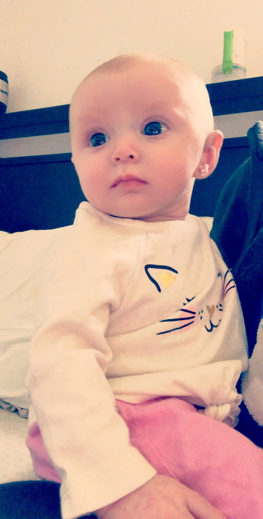 Alaina is registered to the contest to win money with this photo: baby, cheek, child, eye, face, head, lip, nose, person, pink, skin, smile, toddler