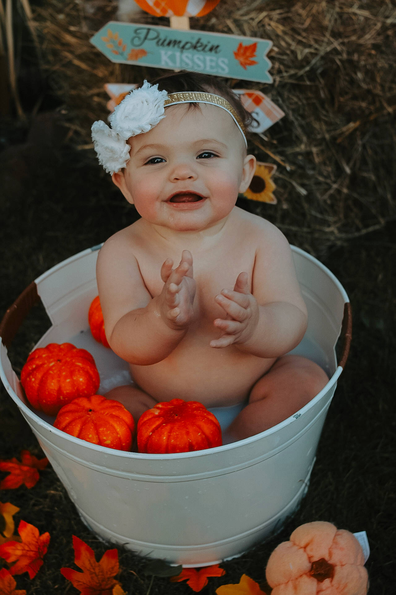 Bella joined the competition — help win amazing prizes! art, baby, calabaza, cap, child, cucurbita, eye, facial_expression, flowerpot, fruit, grass, happy, headwear, joy, natural_foods, orange, person, plant, pumpkin, smile