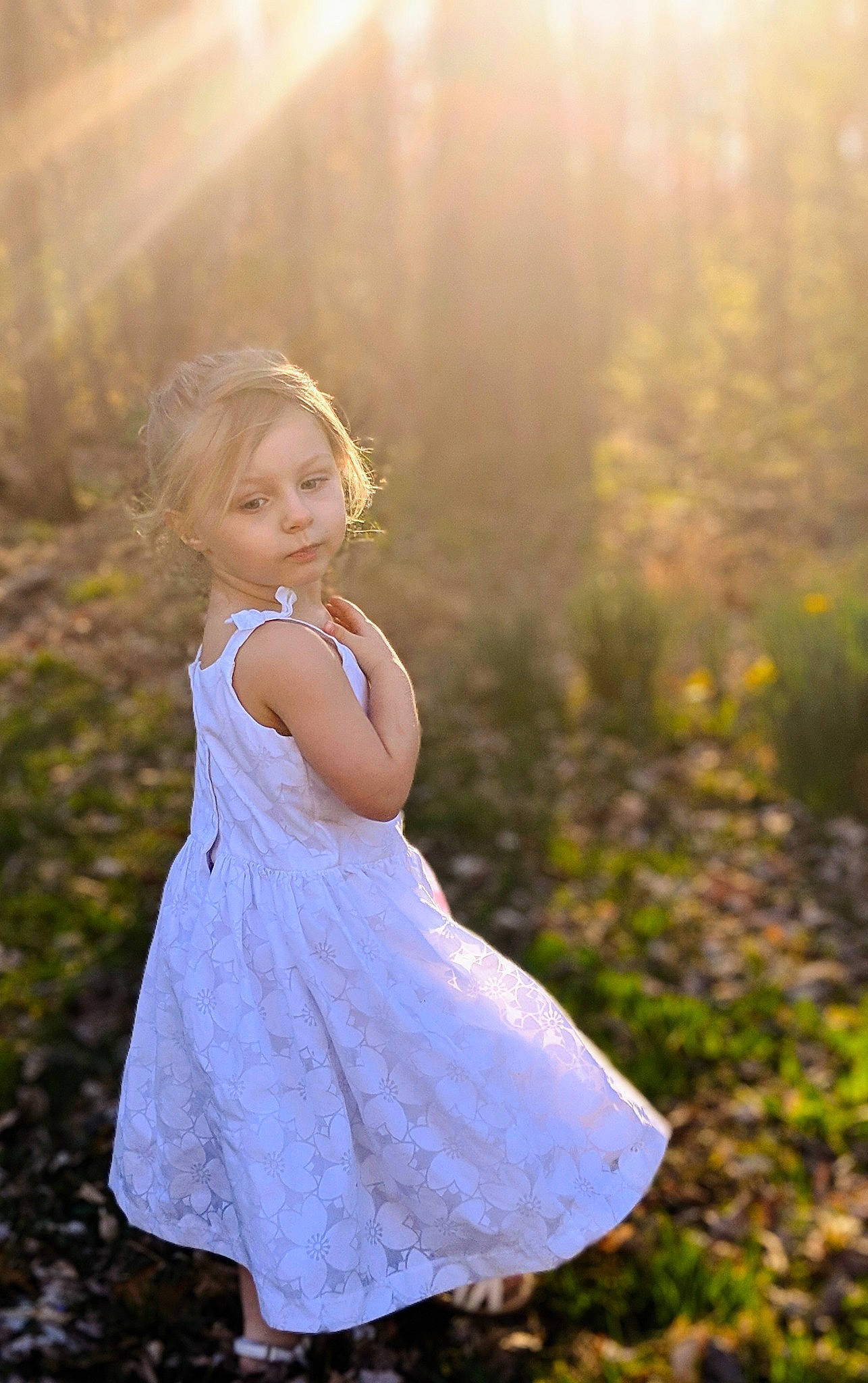 Gwendolyn is registered to the contest to win money with this photo: backlighting, beauty, blond, child, dress, grass, light, natural_environment, nature, people_in_nature, person, photograph, photography, portrait, skin, sky, spring, summer, sunlight, toddler
