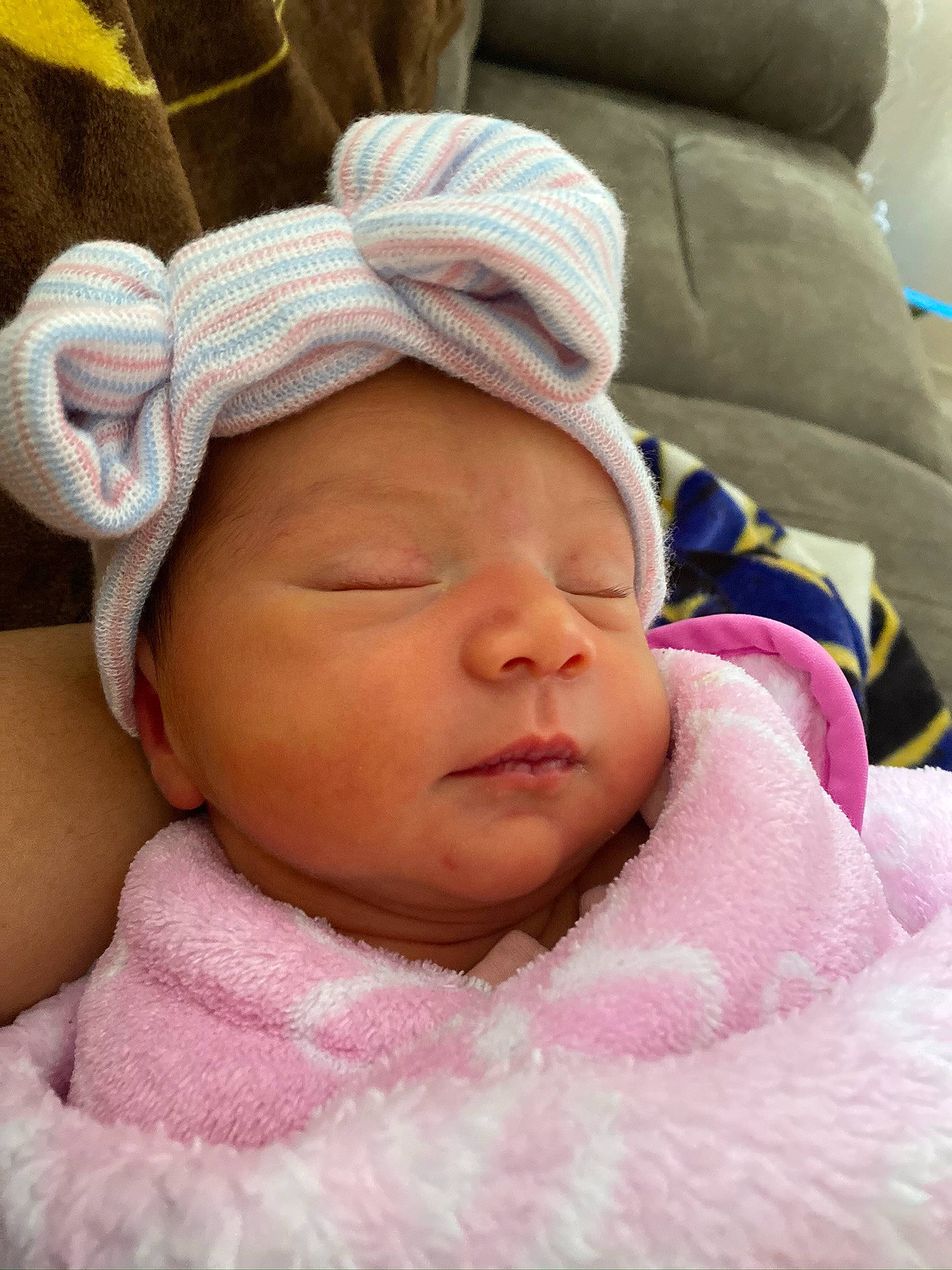 Maliah joined the competition — help win amazing prizes! baby, baby_sleeping, bedtime, birth, cheek, child, close_up, eye, face, head, headgear, headwear, linens, lip, mouth, nap, nose, person, pink, skin