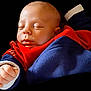 baby, sleeping, infant, face, hand, clothing, red, blue, fist, cozy, cute, peaceful, child, portrait, newborn, soft, skin, young, resting, apparel