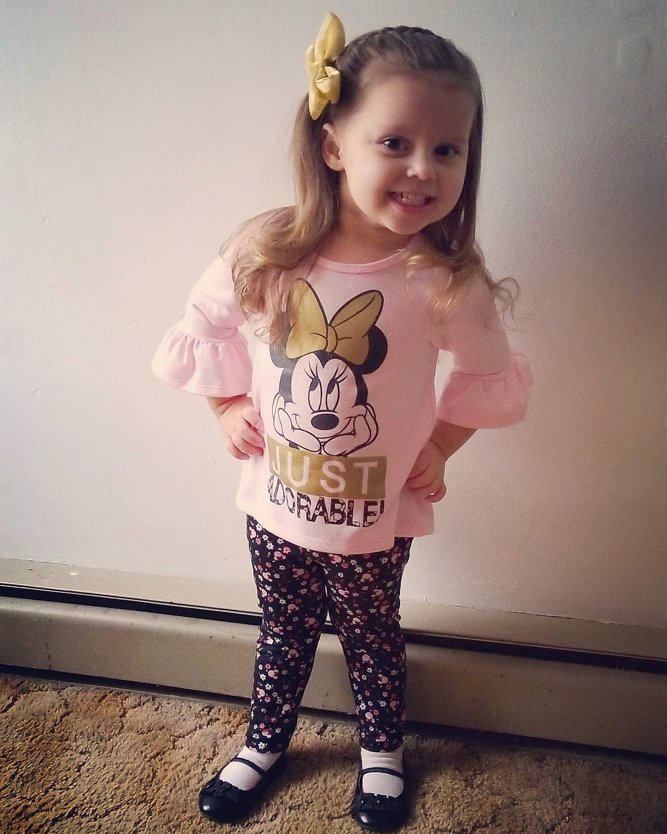 Carlie is registered to the contest to win money with this photo: baby_toddler_clothing, child, clothing, cool, ear, footwear, happy, head, joy, leggings, outerwear, person, pink, product, shoe, sleeve, smile, sportswear, t_shirt, tights