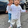 toddler, child, baby, outdoor, street, clothing, hat, sweater, pants, shoes, curious, walking, person, urban, daylight, car, background, focus, portrait, cute