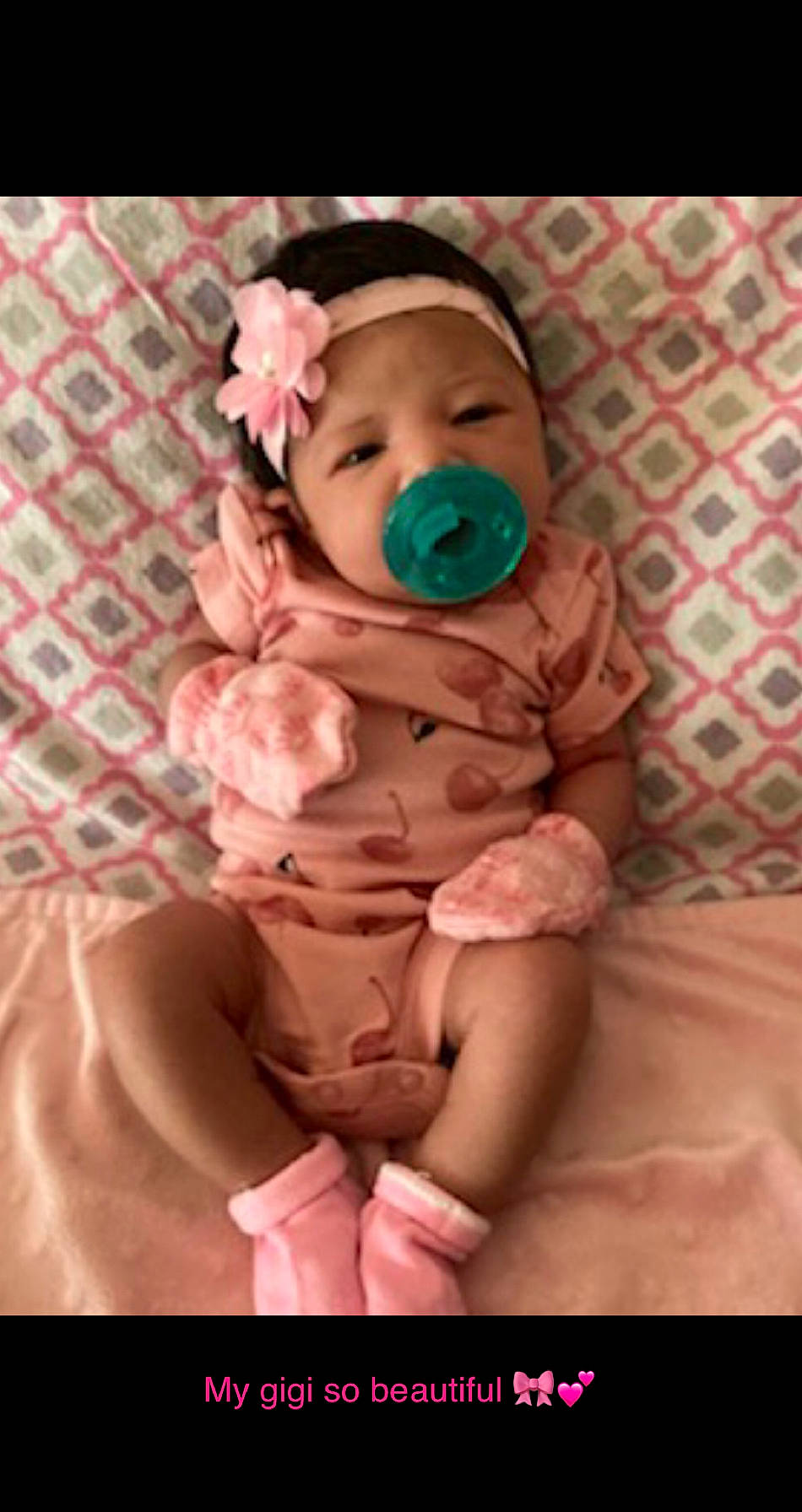 Gianna is registered to the contest to win money with this photo: baby, cheek, child, hair_accessory, headwear, person, pink, toddler