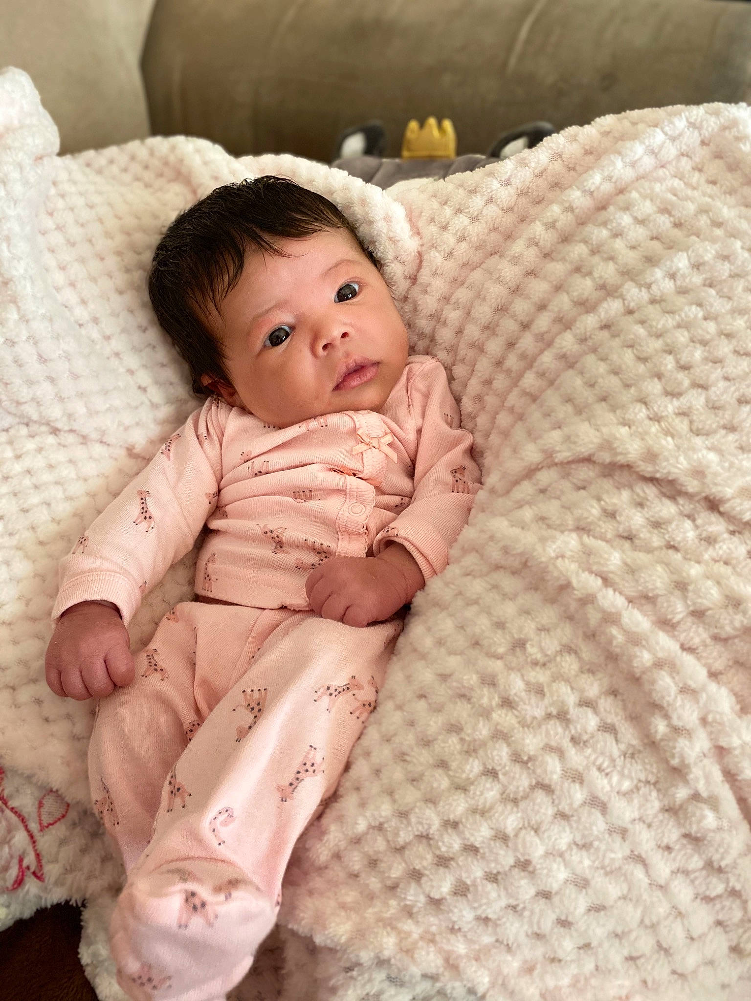 Gianna joined the competition — help win amazing prizes! baby, baby_sleeping, beauty, bedding, bedtime, blanket, cheek, child, eye, face, linens, nose, person, pink, skin, textile, toddler