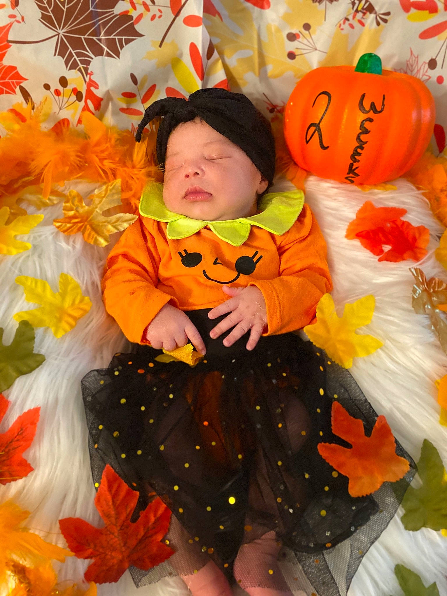 Gianna joined the competition — help win amazing prizes! autumn, child, happy, leaf, orange, person, plant, pumpkin, toddler, trick_or_treat