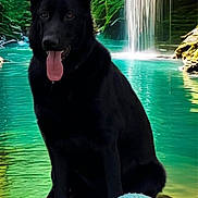 Xena joined the competition — help win amazing prizes! animal, ball, black_dog, canine, dog, forest, greenery, lake, landscape, nature, outdoor, pet, playful, relaxing, rock, scenic, summer, tongue_out, water, waterfall
