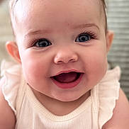 Sage joined the competition — help win amazing prizes! baby, smiling, blue_eyes, infant, cute, happy, portrait, child, sitting, white_clothing, soft_fabric, closeup, indoors, cute_expression, cheerful, skin, face, person, young_child, adorable