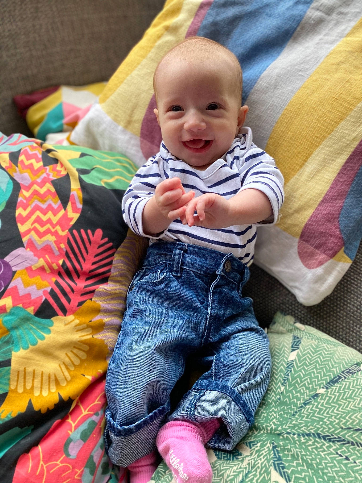 Margot joined the competition — help win amazing prizes! baby, baby_toddler_clothing, cheek, child, comfort, eye, fun, grass, happy, head, iris, joy, lap, leisure, person, pink, sitting, skin, sleeve, smile