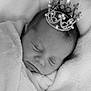 adorable, baby, black_and_white, blanket, child, cozy, crown, cute, face, head, infant, monochrome, newborn, peaceful, portrait, resting, sleeping, soft, tiara, wrapped