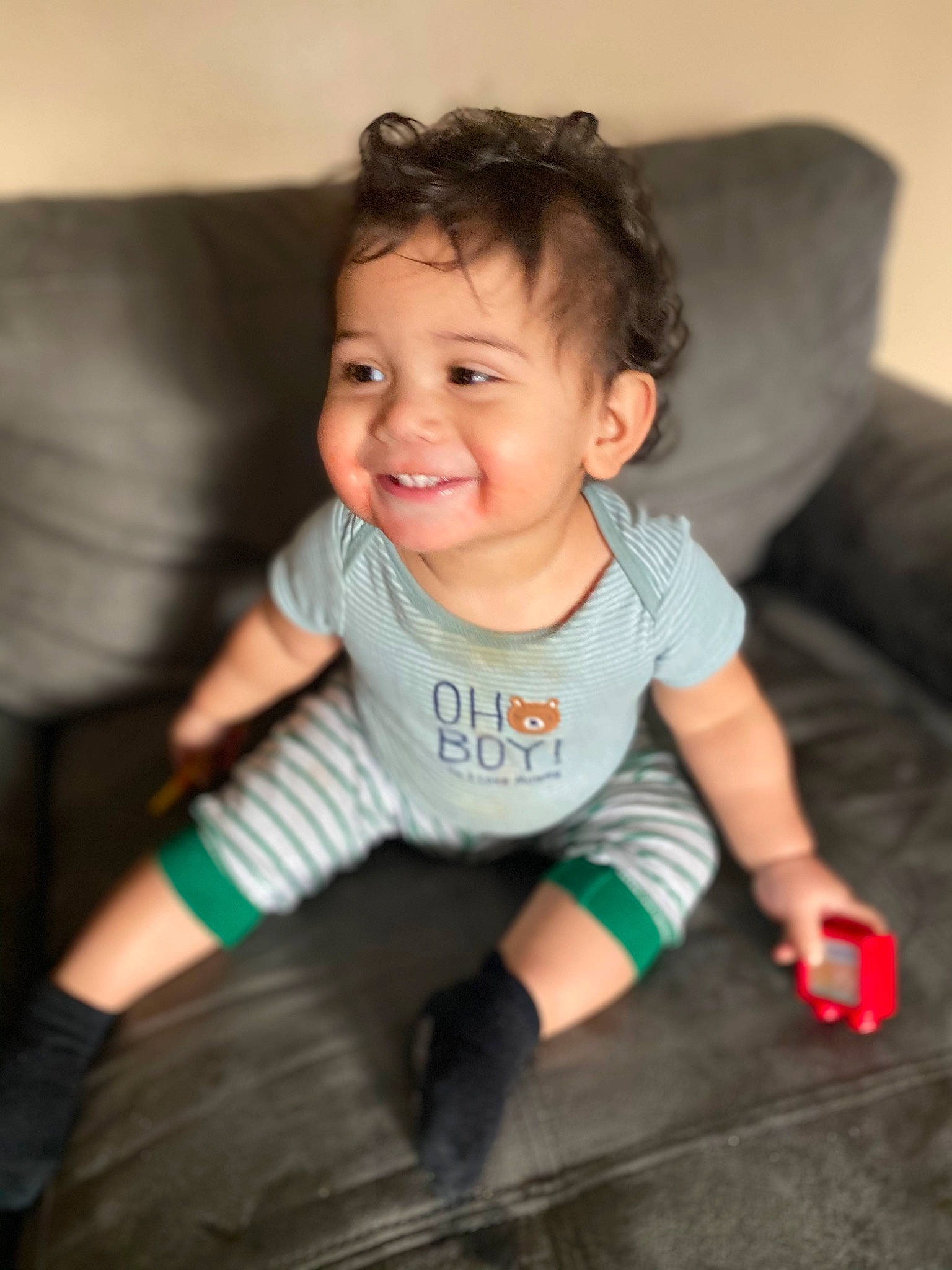 Bryan joined the competition — help win amazing prizes! baby_toddler_clothing, cheek, comfort, facial_expression, finger, flash_photography, floor, flooring, hand, happy, head, human_body, iris, joy, nose, organ, person, skin, sleeve, smile