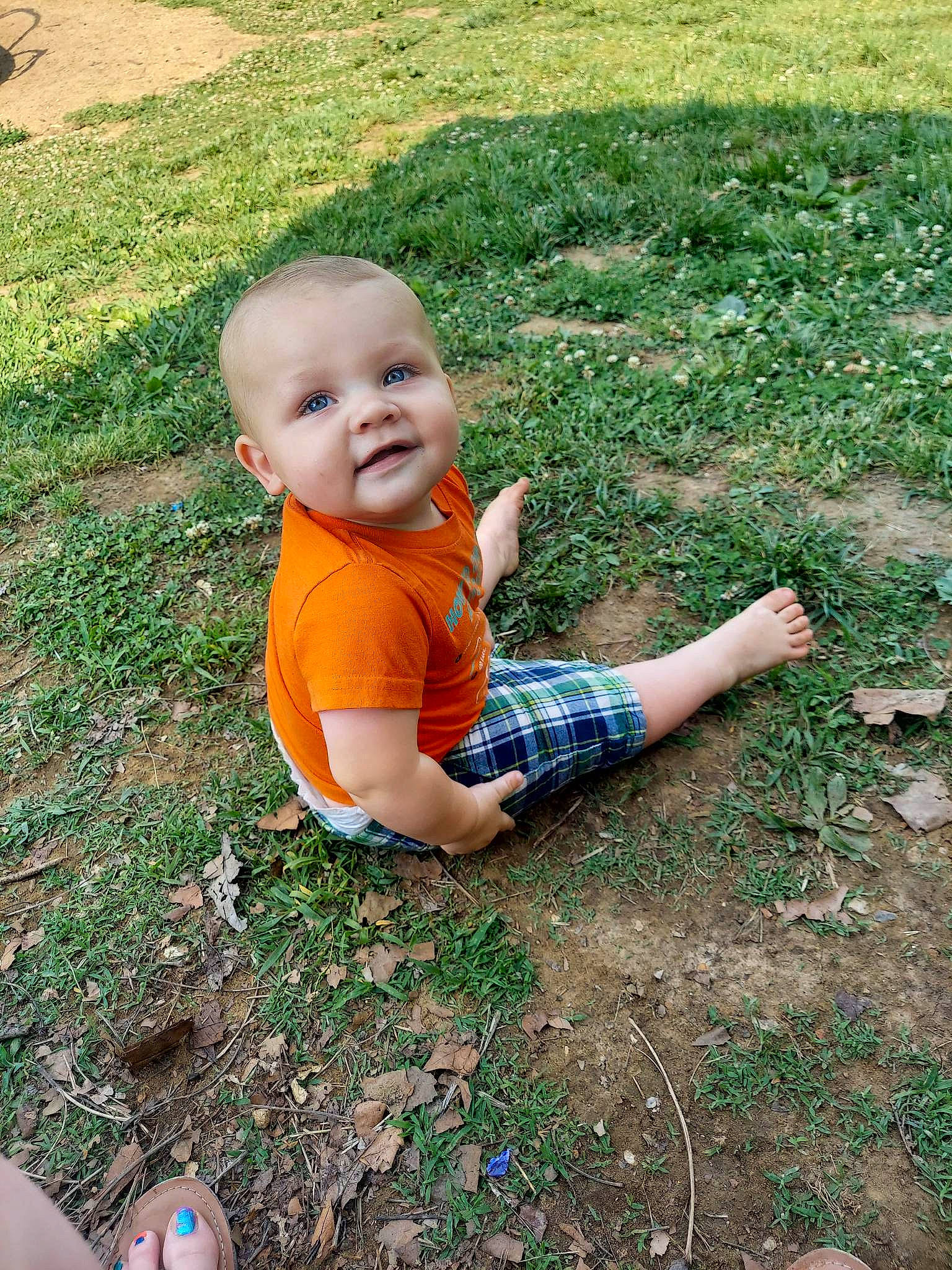Lachlan is registered to the contest to win money with this photo: baby, baby_toddler_clothing, botany, footwear, fun, grass, grass_family, groundcover, happy, joy, landscape, lawn, leaf, leg, leisure, people_in_nature, person, plant, recreation, smile