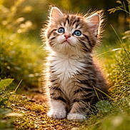 Mathilde participe au concours pour gagner de l'argent avec cette photo : adorable, animal, baby_cat, blue_eyes, bokeh, cat, closeup, field, fluffy, fur, grass, kitten, nature, outdoor, paws, portrait, sitting, sunlight, warm_light, whiskers