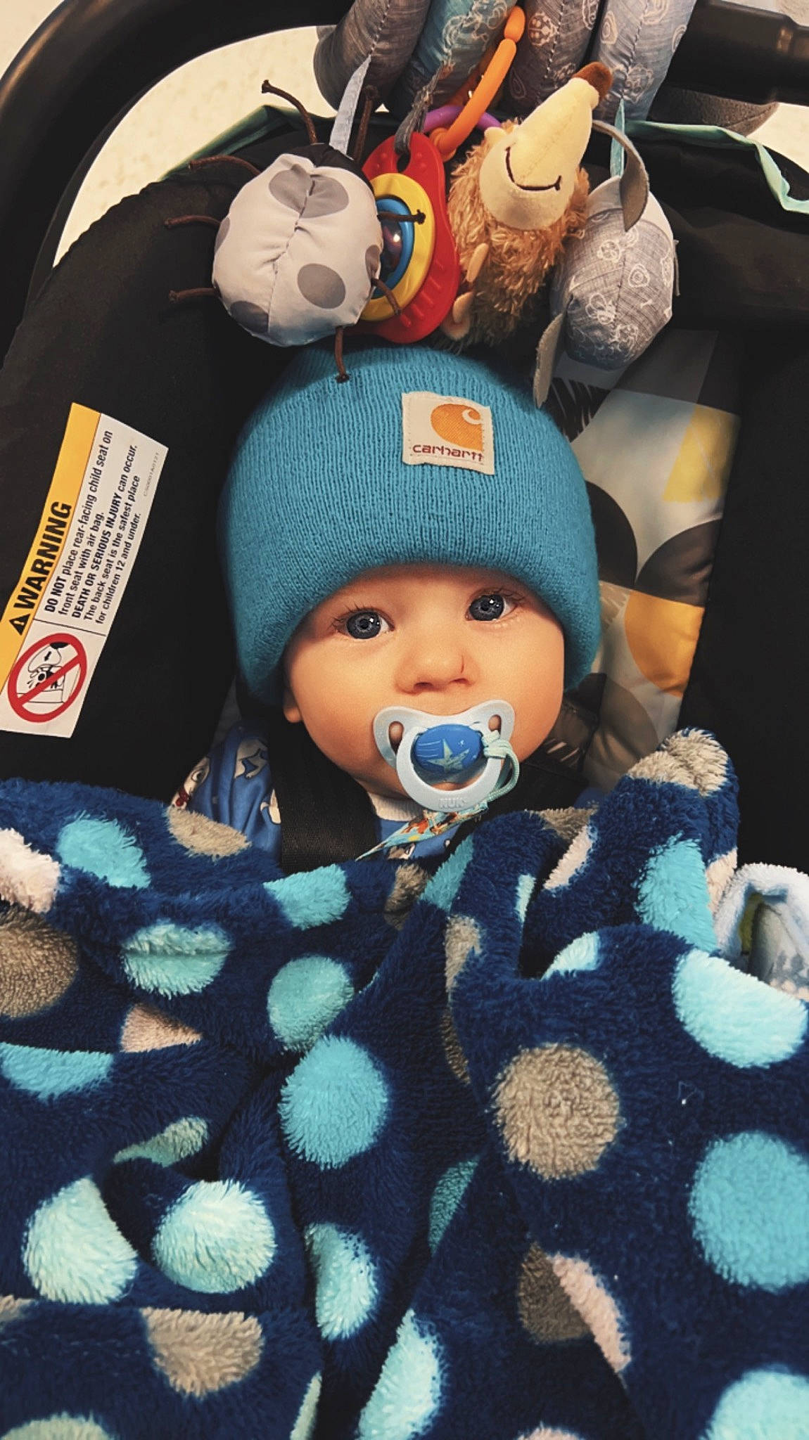 Luka is registered to the contest to win money with this photo: baby_sleeping, baby_toddler_clothing, beanie, blue, cap, child, comfort, electric_blue, fur, headwear, knit_cap, linens, pattern, person, plush, stuffed_toy, textile, toddler, toy, winter
