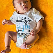 Suryan joined the competition — help win amazing prizes! baby, infant, child, boy, onesie, clothing, yellow_blanket, foot, hand, face, portrait, cute, lying_down, soft_light, indoors, skin, expression, newborn, relaxing, adorable