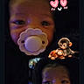 baby, pacifier, infant, face, closeup, blanket, cute, child, portrait, dark_background, expression, eyes, cartoon_monkeys, text_overlay, love, adorable, newborn, sleepwear, head, cozy