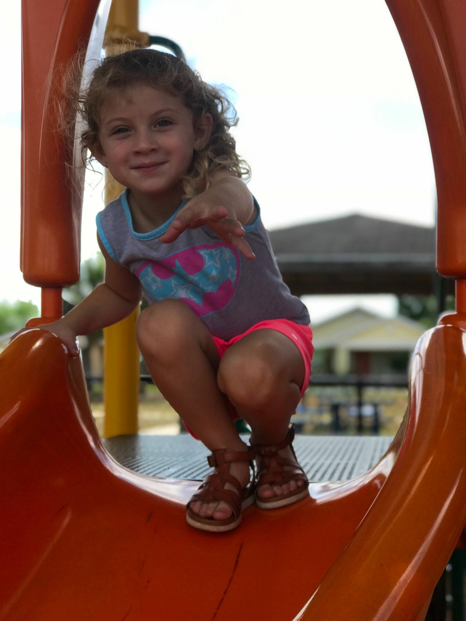 Gabriella joined the competition — help win amazing prizes! amusement_ride, chute, city, fun, happy, human_leg, joy, leisure, outdoor_play_equipment, person, pink, playground, playground_slide, recreation, shoe, sitting, sky, smile, snapshot, swing