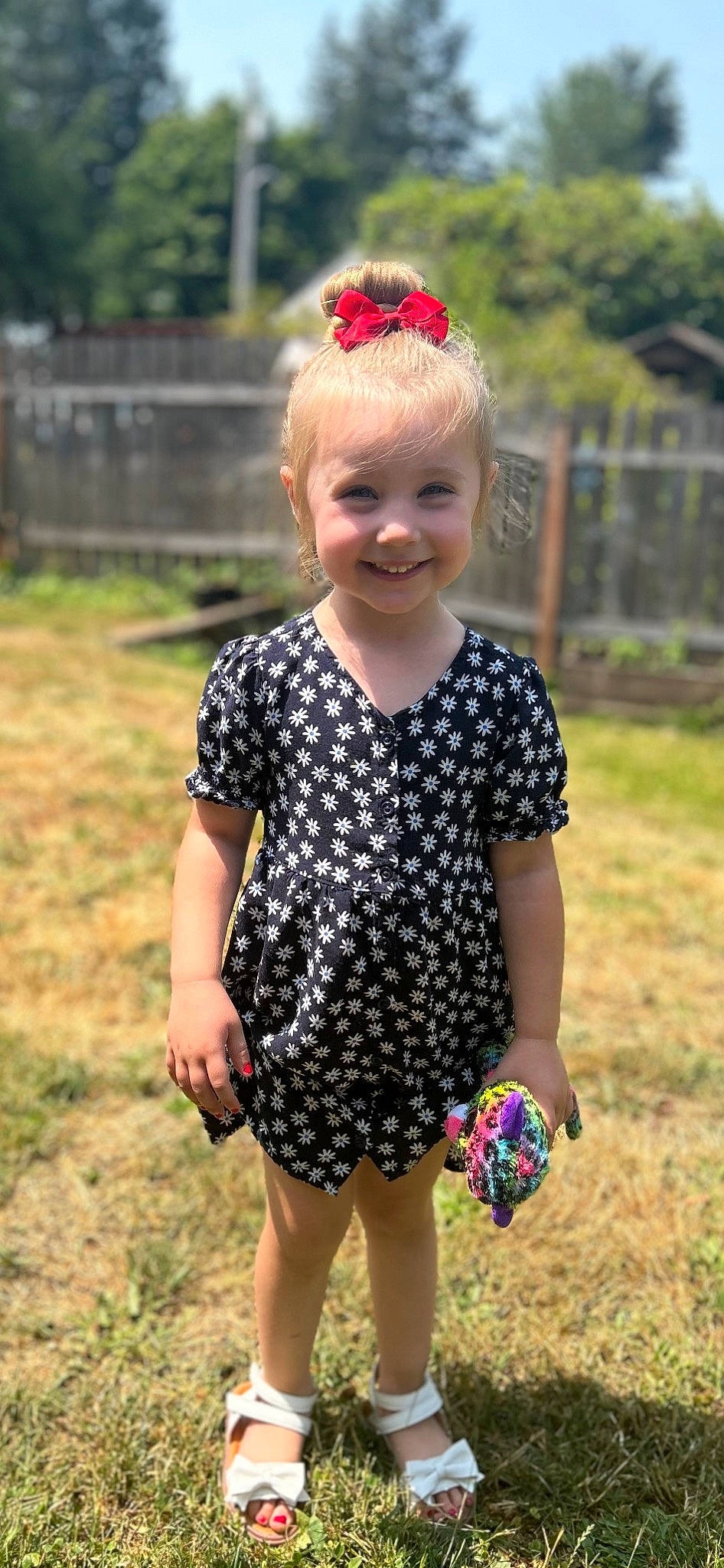 Kenzie joined the competition — help win amazing prizes! baby_toddler_clothing, blond, clothing, day_dress, eye, fun, grass, hair, happy, head, headgear, iris, joy, pattern, person, pink, plant, skin, sleeve, smile