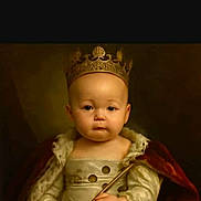 Elieh joined the competition — help win amazing prizes! baby, child, crown, royalty, scepter, cloak, velvet, portrait, costume, regal, young_child, face, serious, indoor, historical_style, monarch, baby_portrait, luxury, gold, noble