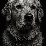 Snow a rejoint le concours — aidez-le/la à gagner de superbes lots ! animal, animal_portrait, black_and_white, black_background, canine, closeup, detailed, dog, droplets, expression, fur, golden_retriever, monochrome, noble, pet, portrait, serene, studio_shot, wet_dog, wet_fur