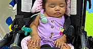 Laila joined the competition — help win amazing prizes! baby, car_seat, child, colorful, cute, headwear, indoor, infant, pacifier, pink_socks, play_mat, purple_outfit, relaxation, resting, seatbelt, sleeping, soft_toys, sunglasses, toddler, toy