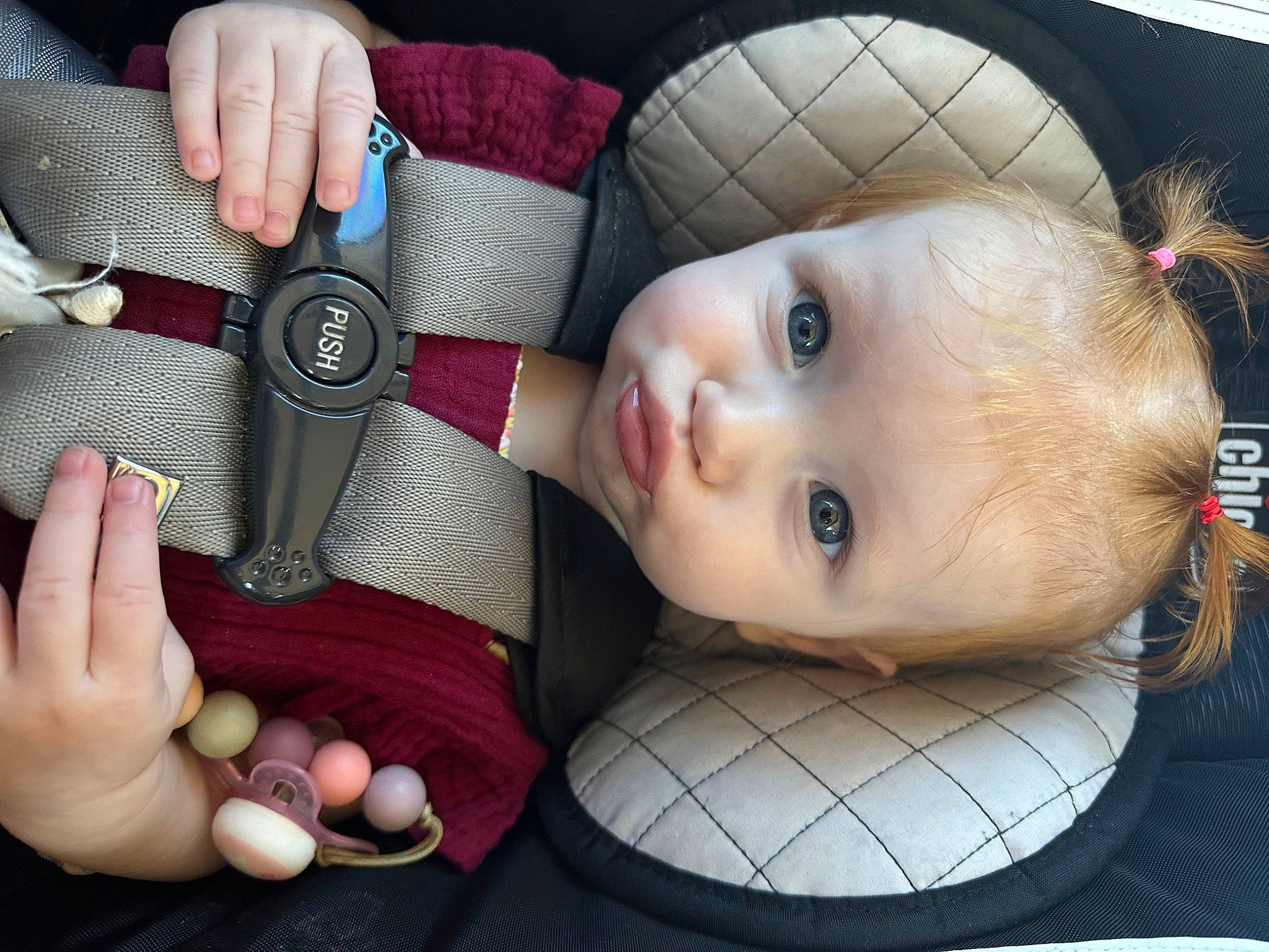 Paige is registered to the contest to win money with this photo: baby, baby_toddler_clothing, cheek, child, eyelash, finger, gesture, iris, lip, mouth, nail, nose, people, person, pink, product, skin, smile, textile, thumb