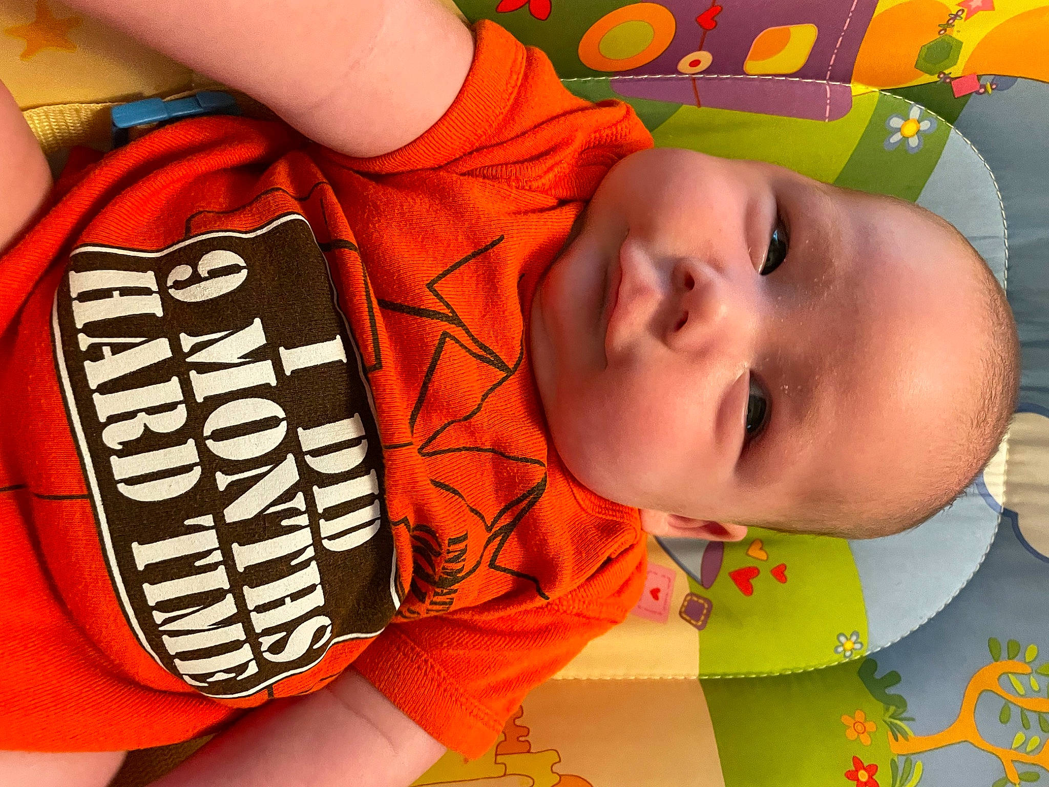 Ryder joined the competition — help win amazing prizes! baby, baby_products, baby_toddler_clothing, cheek, child, chin, finger, food, fun, green, happy, mouth, nose, orange, organ, person, product, sleeve, textile, toddler