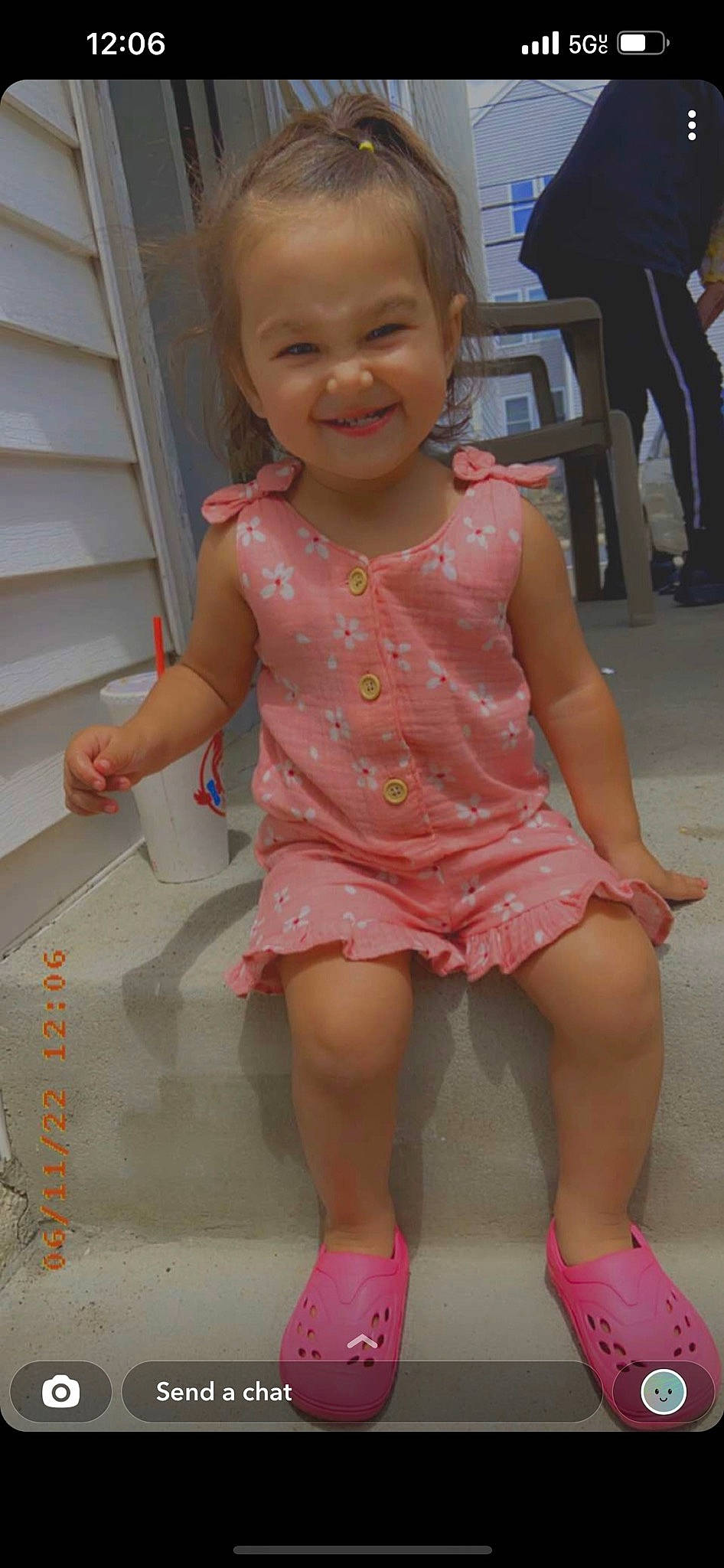 Cienna is registered to the contest to win money with this photo: baby_toddler_clothing, cheek, eye, face, finger, footwear, hair, happy, head, joint, joy, leg, lip, person, pink, shoe, skin, sleeve, smile, thigh