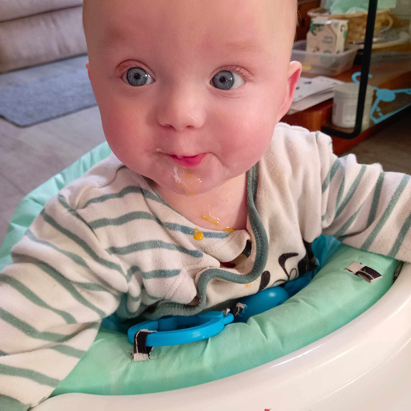 Eli joined the competition — help win amazing prizes! baby, bodypart, box, couch, cushion, cutlery, eating, face, finger, food, fork, furniture, hand, head, homedecor, indoors, person, photography, portrait, spoon