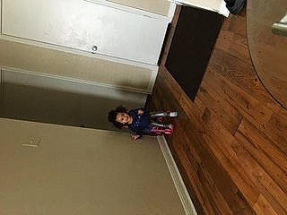Tatum is registered to the contest to win money with this photo: blurred, ceiling, floor, flooring, hardwood, laminate_flooring, leg, molding, person, plywood, room, table, wood, wood_flooring, wood_stain