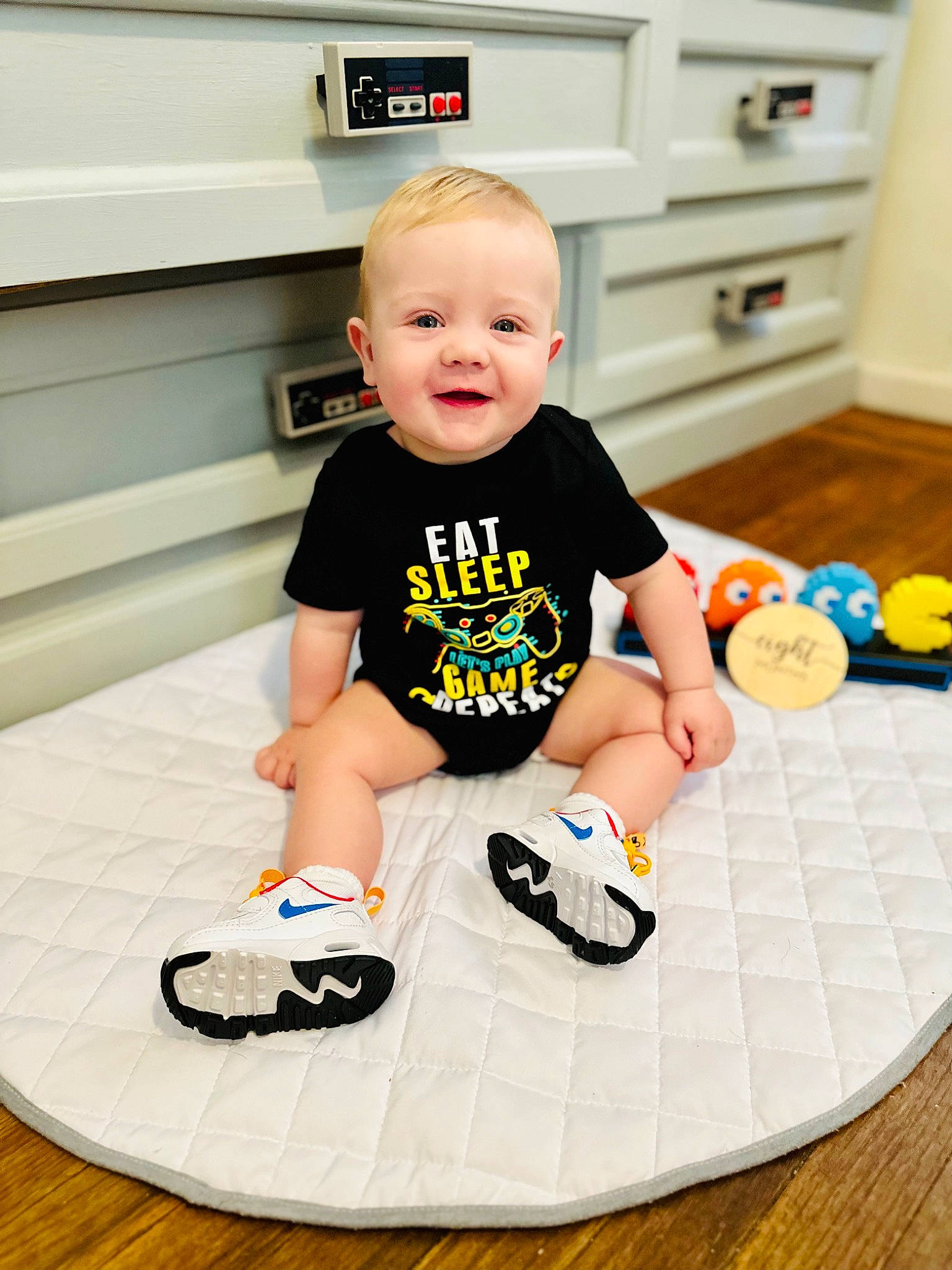 Quill joined the competition — help win amazing prizes! baby, baby_toddler_clothing, cabinetry, child, floor, flooring, fun, happy, home_appliance, joy, kitchen_appliance, knee, person, shorts, sleeve, smile, sock, sportswear, t_shirt, toddler