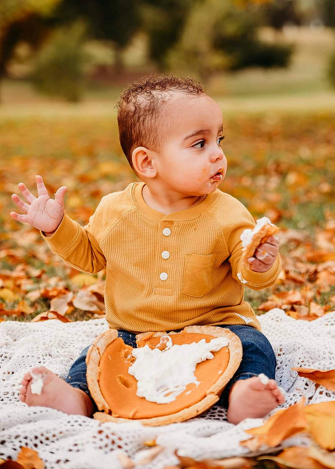 Khai joined the competition — help win amazing prizes! autumn, baby, baby_toddler_clothing, child, family, fun, grass, happy, leisure, orange, people, people_in_nature, person, play, playing_with_kids, portrait_photography, sitting, sweetness, toddler, tree
