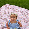Oaklynn is registered to the contest to win money with this photo: baby, child, girl, smiling, blue_dress, headband, blanket, minnie_mouse, pink, green_grass, outdoor, cute, sitting, happy, portrait, infant, clothing, nature, playtime, daytime