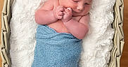 Leyland is registered to the contest to win money with this photo: baby, newborn, basket, blanket, wrapped, sleeping, infant, blue, knit, soft, cozy, fluffy, white, skin, cute, hands, peaceful, portrait, wooden_floor, resting