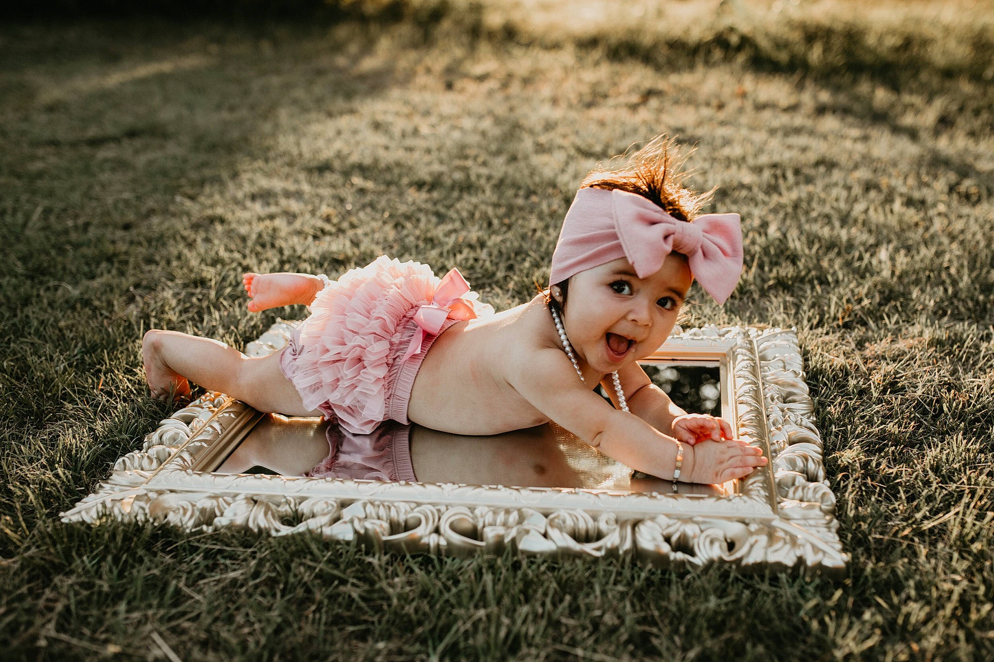 Camila Rose joined the competition — help win amazing prizes! baby, baby_toddler_clothing, child, costume, dress, fashion_accessory, fun, grass, hair_accessory, happy, headband, headgear, headpiece, person, photograph, photography, pink, plant, skin, smile