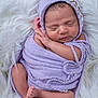 Sandra Isabelle joined the competition — help win amazing prizes! newborn, baby, sleeping, wrapped, blanket, knitted, bonnet, purple, soft, fluffy, white, peaceful, cute, infant, portrait, closeup, hands, feet, cozy, resting