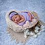 Sandra Isabelle joined the competition — help win amazing prizes! newborn, baby, sleeping, basket, purple_wrap, headband, lace, flowers, blanket, soft_toys, heart_shape, portrait, studio, cozy, peaceful, infant, cute, decor, knit, resting