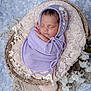 newborn, baby, sleeping, basket, blanket, knit, bonnet, lace, flowers, soft, cozy, portrait, infant, wrapped, resting, cute, peaceful, delicate, blue_background, woven