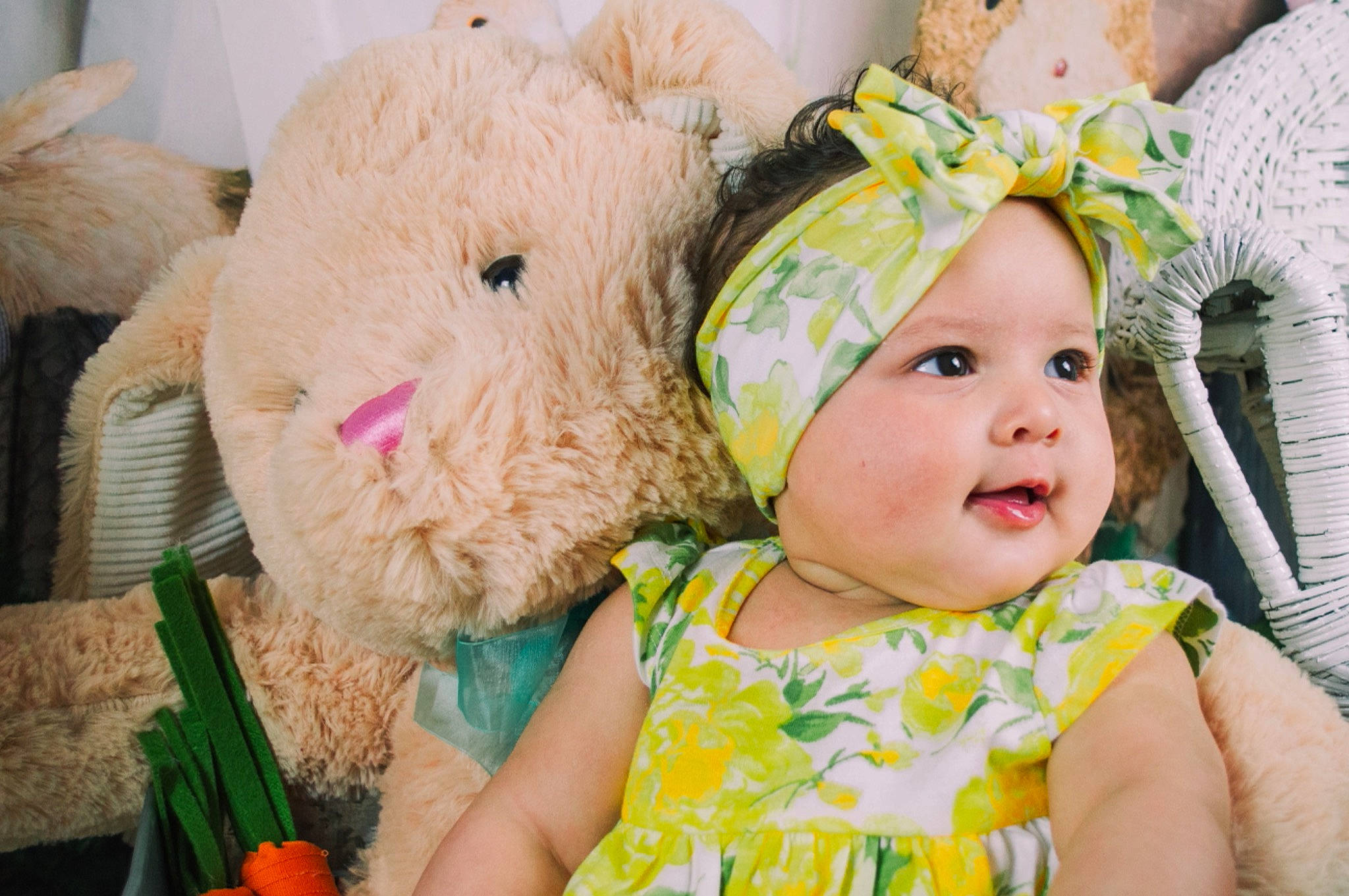 Emerie is registered to the contest to win money with this photo: baby, baby_toddler_clothing, child, costume_hat, ear, event, fawn, fun, fur, grass, happy, hat, headwear, person, pink, plush, skin, smile, stuffed_toy, toddler