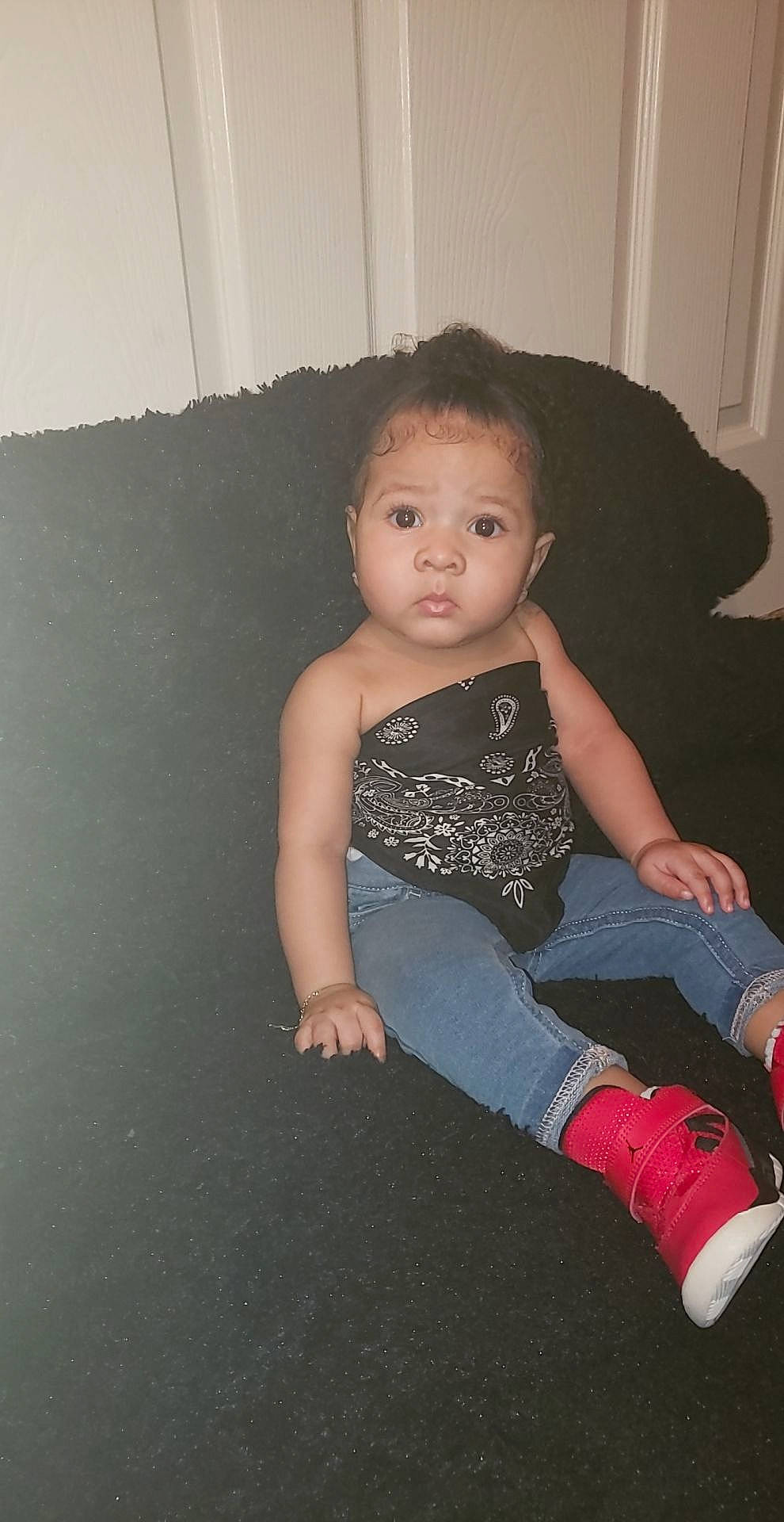 Jayde joined the competition — help win amazing prizes! arm, baby, child, leg, person, sitting, skin, smile, standing, toddler