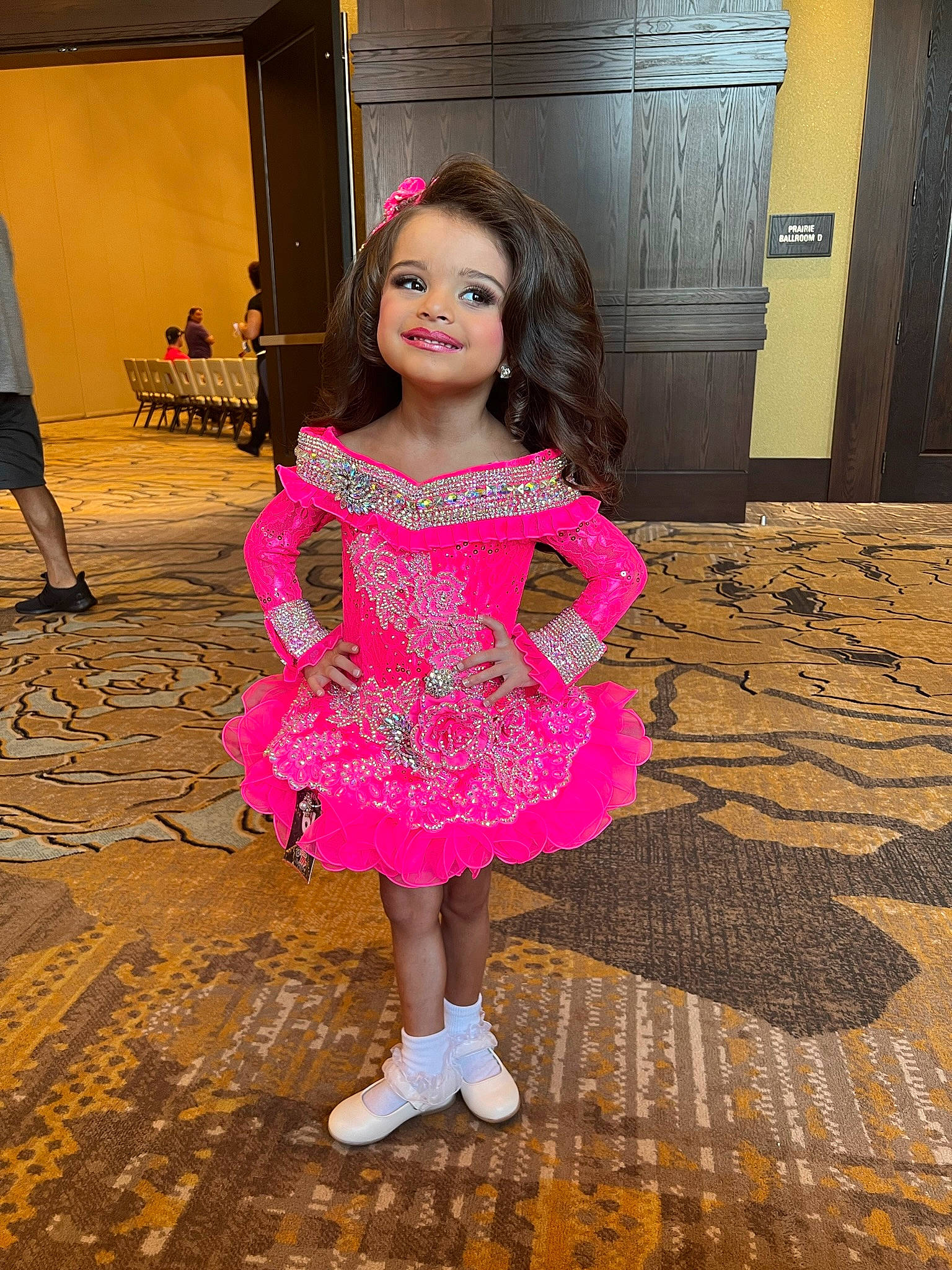Ryver joined the competition — help win amazing prizes! day_dress, dress, embellishment, fashion_design, fawn, floor, flooring, fun, happy, hardwood, human_leg, joy, magenta, one_piece_garment, person, pink, purple, smile, standing, toddler