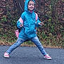 Ava joined the competition — help win amazing prizes! child, hoodie, blue, pink_backpack, peace_sign, pose, smile, outdoor, path, trees, leaves, autumn, jeans, sneakers, footwear, casual_clothing, nature, forest, young_person, playful