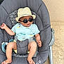 Izac participe au concours pour gagner de l'argent avec cette photo : baby, child, hat, sunglasses, baby_rocker, plush_toy, shirt, shorts, footwear, toddler, indoor, seat, relaxing, cute, fashion, summer, accessory, person, infant, cool