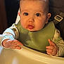 Caden is registered to the contest to win money with this photo: baby, bib, bodypart, cutlery, eating, face, finger, food, hand, head, person, photography, portrait, spitting, spoon, tape
