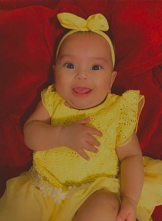 Sophia joined the competition — help win amazing prizes! baby, baby_toddler_clothing, cheek, chin, costume_hat, dress, eye, fun, happy, head, human_body, iris, joy, lip, magenta, peach, person, pink, skin, sleeve