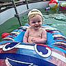 baby, backyard, beach_ball, cap, child, cute, fun, happy, inflatable, inflatable_float, outdoor, person, pool, recreation, sitting, smiling, summer, swimming_pool, toy, water
