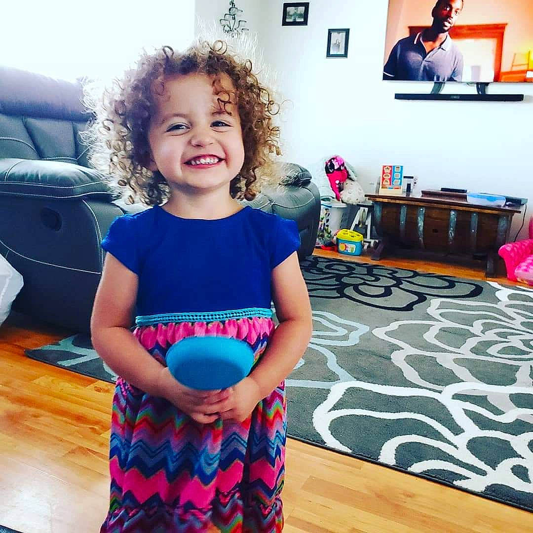 Joslyn joined the competition — help win amazing prizes! arm, ball, blue, child, cool, design, dress, face, happy, head, joy, people, person, play, room, shoulder, smile, sportswear, summer, t_shirt