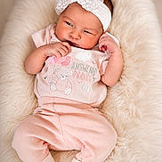 Myrah joined the competition — help win amazing prizes! adorable, baby, baby_girl, blanket, bow, child, cozy, cute, fabric, face, headband, infant, lying_down, newborn, pink_clothing, portrait, sleepy, small_hands, soft_texture, white_socks