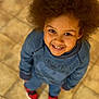 Kinsey a rejoint le concours — aidez-le/la à gagner de superbes lots ! afro_hair, blue_sweatshirt, bright_eyes, candid, casual_clothing, child, cute, full_body, happy, indoor, joy, looking_up, person, portrait, red_sneakers, smiling, standing, tiled_floor, warm_lighting, young